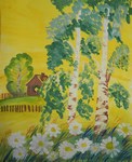 Детский рисунок - Березы и ромашки
