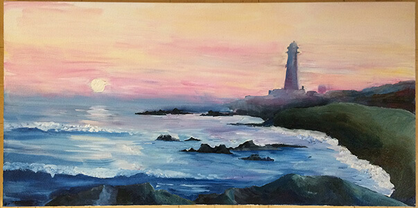 Маяк на берегу. Картина маслом